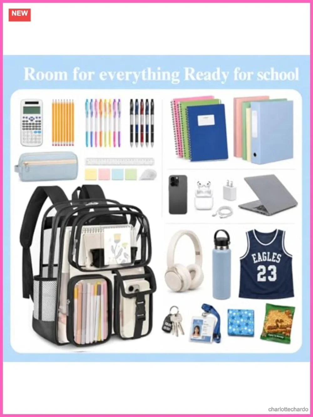 Large Capacity Clear PVC Backpack for School, Stadium, Security Events